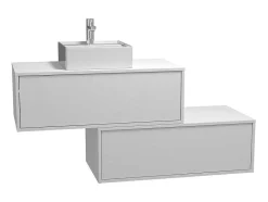 Vente-unique Badkamermeubel Met Enkele Wastafel-Hangende Badkamerkast In Wit Met Enkele Wastafel En Twee Lades - 94 Cm - Teana Ii