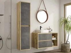 Vente-unique Badkamerkast-Hangende Badkamerkolom - Licht Naturel En Antraciet - H170 Cm - Tikitki