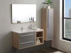 Vente-unique Badkamerkast-Hangende Badkamerkolom - Licht Naturelkleurig En Grijs - L35 X B30 X H120 Cm - Jasmine