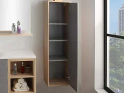 Vente-unique Badkamerkast-Hangende Badkamerkolom - Licht Naturelkleurig En Grijs - L35 X B30 X H120 Cm - Jasmine