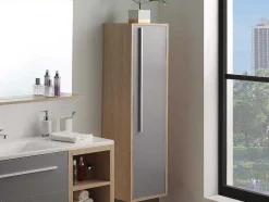 Vente-unique Badkamerkast-Hangende Badkamerkolom - Licht Naturelkleurig En Grijs - L35 X B30 X H120 Cm - Jasmine