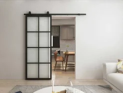 Vente-unique Schuifdeur-Hangende Schuifdeur H205 X L83 Cm Van Aluminium En Transparant Gehard Glas Wilden