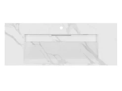 Shower & Design Wastafel-Hangende Solid Surface Wastafel In Wit Marmer Effect Takotna - L.120.2 X B.45.2 X H.8 Cm