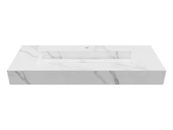 Shower & Design Wastafel-Hangende Solid Surface Wastafel In Wit Marmer Effect Takotna - L.120.2 X B.45.2 X H.8 Cm