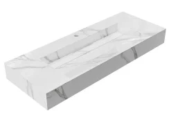 Shower & Design Wastafel-Hangende Solid Surface Wastafel In Wit Marmer Effect Takotna - L.120.2 X B.45.2 X H.8 Cm