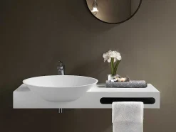 Shower & Design Muurkast Badkamer-Hangende Vaste Wastafel Met Handdoekhouder - Wit - L100 X B54 X H20 Cm - Yumiko