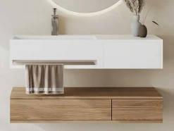 Shower & Design Muurkast Badkamer-Hangende Wastafel Met Handdoekhouder - Wit - L90 X B40 X H17 Cm - Gandaki
