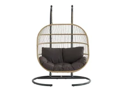 MYLIA Hangstoel-Hangfauteuil Voor 2 Personen Van Gevlochten Hars - Licht Naturel Met Antracietgrijs Kussen - Lissandra Van