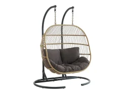 MYLIA Hangstoel-Hangfauteuil Voor 2 Personen Van Gevlochten Hars - Licht Naturel Met Antracietgrijs Kussen - Lissandra Van