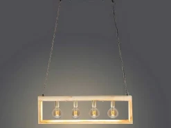 OZAIA Hanglamp-Hanglamp In Industriele Stijl Olius - Hout En Metaal - 4 Lampen - H31 X L100 Cm - Naturel En Zwart