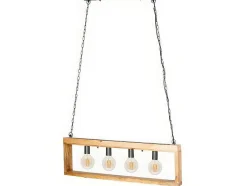OZAIA Hanglamp-Hanglamp In Industriele Stijl Olius - Hout En Metaal - 4 Lampen - H31 X L100 Cm - Naturel En Zwart