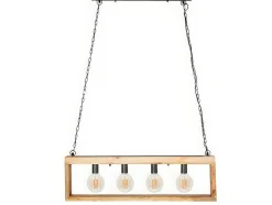 OZAIA Hanglamp-Hanglamp In Industriele Stijl Olius - Hout En Metaal - 4 Lampen - H31 X L100 Cm - Naturel En Zwart