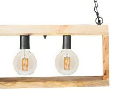 OZAIA Hanglamp-Hanglamp In Industriele Stijl Olius - Hout En Metaal - 4 Lampen - H31 X L100 Cm - Naturel En Zwart
