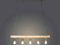 Vente-unique Hanglamp-Hanglamp Van Hout Julbo Met 5 Lampen In Industriele Stijl - Hout En Metaal - H17,5 X L100 Cm - Naturel En Zwart