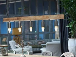 Vente-unique Hanglamp-Hanglamp Van Hout Julbo Met 5 Lampen In Industriele Stijl - Hout En Metaal - H17,5 X L100 Cm - Naturel En Zwart