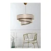 OZAIA Hanglamp-Hanglamp Van Stof En Metaal - D. 40 X H. 30 - 70 Cm - Taupe En Goudkleurig - Tairon