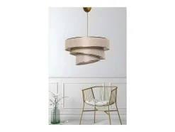 OZAIA Hanglamp-Hanglamp Van Stof En Metaal - D. 40 X H. 30 - 70 Cm - Taupe En Goudkleurig - Tairon