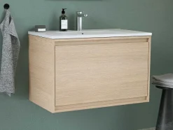 Vente-unique Badkamermeubel Met Enkele Wastafel-Hangmeubel Voor Badkamer Met Inbouwwastafel - Eikenfineer - 80 Cm - Mesliva