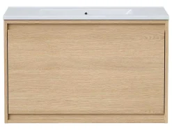 Vente-unique Badkamermeubel Met Enkele Wastafel-Hangmeubel Voor Badkamer Met Inbouwwastafel - Eikenfineer - 80 Cm - Mesliva