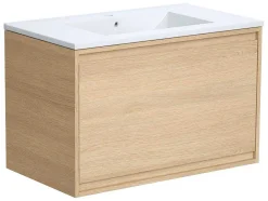 Vente-unique Badkamermeubel Met Enkele Wastafel-Hangmeubel Voor Badkamer Met Inbouwwastafel - Eikenfineer - 80 Cm - Mesliva