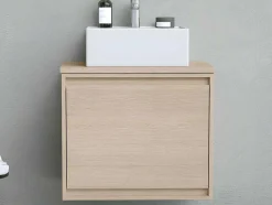 Vente-unique Badkamermeubel Met Enkele Wastafel-Hangmeubel Voor Badkamer Met Wastafel Om Erop Te Plaatsen - Eikenfineer - 60 Cm - Mesliva