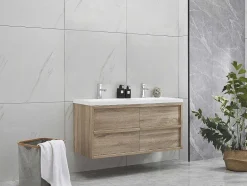 Vente-unique Dubbele Wastafel-Hangmeubel Voor Badkamer Met Inbouwwastafel - Licht Naturel - 120 Cm - Quadra