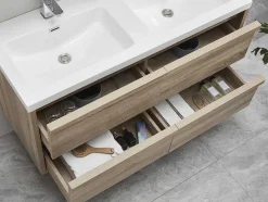 Vente-unique Dubbele Wastafel-Hangmeubel Voor Badkamer Met Inbouwwastafel - Licht Naturel - 120 Cm - Quadra