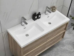 Vente-unique Dubbele Wastafel-Hangmeubel Voor Badkamer Met Inbouwwastafel - Licht Naturel - 120 Cm - Quadra