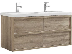Vente-unique Dubbele Wastafel-Hangmeubel Voor Badkamer Met Inbouwwastafel - Licht Naturel - 120 Cm - Quadra