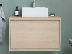 Vente-unique Badkamermeubel Met Enkele Wastafel-Hangmeubel Voor Badkamer Met Wastafel Om Erop Te Plaatsen - Eikenfineer - 80 Cm - Mesliva