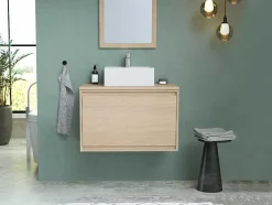 Vente-unique Badkamermeubel Met Enkele Wastafel-Hangmeubel Voor Badkamer Met Wastafel Om Erop Te Plaatsen - Eikenfineer - 80 Cm - Mesliva