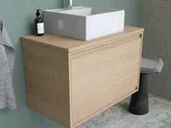 Vente-unique Badkamermeubel Met Enkele Wastafel-Hangmeubel Voor Badkamer Met Wastafel Om Erop Te Plaatsen - Eikenfineer - 80 Cm - Mesliva