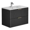 Vente-unique Badkamermeubel Met Enkele Wastafel-Hangmeubel Voor Badkamer Met Strepen Met Inbouwwastafel - Zwart - 80 Cm - Zevara