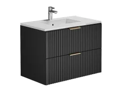 Vente-unique Badkamermeubel Met Enkele Wastafel-Hangmeubel Voor Badkamer Met Strepen Met Inbouwwastafel - Zwart - 80 Cm - Zevara