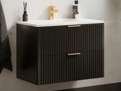 Vente-unique Badkamermeubel Met Enkele Wastafel-Hangmeubel Voor Badkamer Met Strepen Met Inbouwwastafel - Zwart - 80 Cm - Zevara