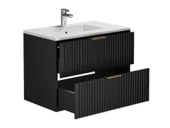Vente-unique Badkamermeubel Met Enkele Wastafel-Hangmeubel Voor Badkamer Met Strepen Met Inbouwwastafel - Zwart - 80 Cm - Zevara