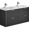 Vente-unique Dubbele Wastafel-Hangmeubel Voor Badkamer Met Strepen Met Inbouwwastafel - Zwart - 120 Cm - Zevara