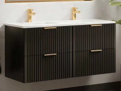 Vente-unique Dubbele Wastafel-Hangmeubel Voor Badkamer Met Strepen Met Inbouwwastafel - Zwart - 120 Cm - Zevara