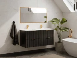 Vente-unique Dubbele Wastafel-Hangmeubel Voor Badkamer Met Strepen Met Inbouwwastafel - Zwart - 120 Cm - Zevara
