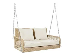 ModernLuxe Hangstoel-Hangstoel In Geweven Hars - Tuinschommel - 2 Plaatsen - Met Kussens - Beige