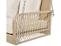 ModernLuxe Hangstoel-Hangstoel In Geweven Hars - Tuinschommel - 2 Plaatsen - Met Kussens - Beige