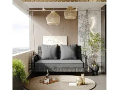 ModernLuxe Hangstoel-Hangstoel In Geweven Hars - Tuinschommel - 2 Plaatsen - Met Kussens - Grijs