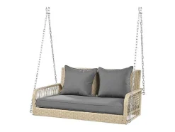 ModernLuxe Hangstoel-Hangstoel In Geweven Hars - Tuinschommel - 2 Plaatsen - Met Kussens - Beige & Grijs