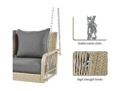 ModernLuxe Hangstoel-Hangstoel In Geweven Hars - Tuinschommel - 2 Plaatsen - Met Kussens - Beige & Grijs