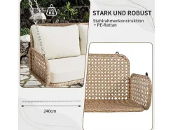 Vente-unique Hangstoel-Hangstoel Van 240 Cm In Pe Rotan - 2 Plaatsen - Inclusief Kussens - Beige