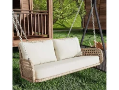Vente-unique Hangstoel-Hangstoel Van 240 Cm In Pe Rotan - 2 Plaatsen - Inclusief Kussens - Beige