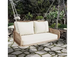 Vente-unique Hangstoel-Hangstoel Van 240 Cm In Pe Rotan - 2 Plaatsen - Inclusief Kussens - Beige