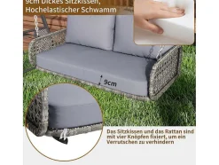 Vente-unique Hangstoel-Hangstoel Van 240 Cm In Pe Rotan - 2 Plaatsen - Inclusief Kussens - Grijs