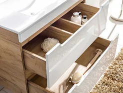 Vente-unique Wastafelmeubel-Hangwastafel Naturel En Wit - 80 Cm - Aruba