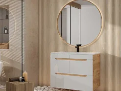 Vente-unique Wastafelmeubel-Hangwastafel Naturel En Wit - 80 Cm - Aruba